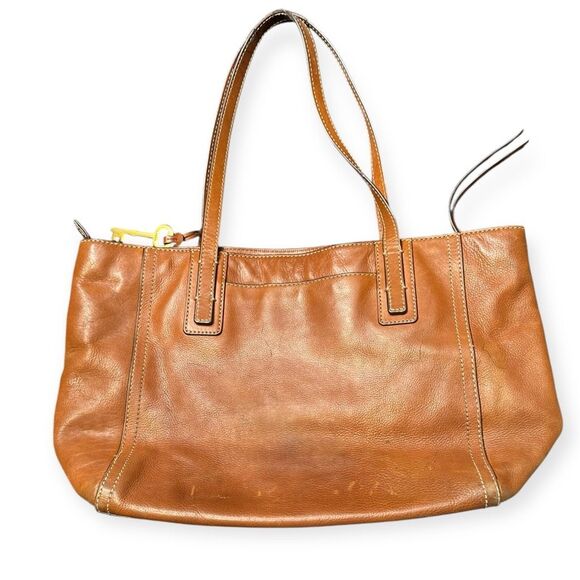 VINTAGE FOSSIL Women’s Brown Genuine Leather Emma Zipper Tote Bag - Picture 4 of 9